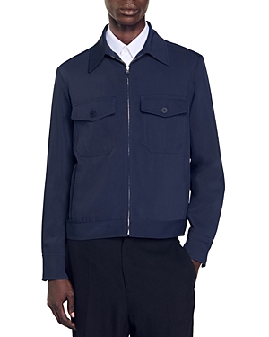 Shop Sandro Antoine Zip Front Jacket In Navy Blue