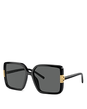 Shop Tory Burch Flat Eleanor Square Sunglasses, 57mm In Black/gray Solid