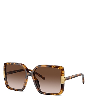 Shop Tory Burch Flat Eleanor Square Sunglasses, 57mm In Tortoise/brown Gradient