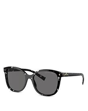 Shop Prada Polarized Rounded Square Sunglasses, 53mm In Black Tortoise/gray Solid
