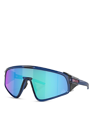 Shop Oakley Latch Panel Rectangular Shield Sunglasses, 135mm In Blue/blue Gradient