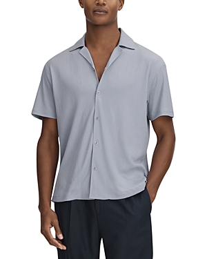 Shop Reiss Hunt Short Sleeve Textured Cuban Collar Shirt In Porcelain
