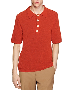 Shop Sandro Nacre Short Sleeve Button Polo Shirt In Orange