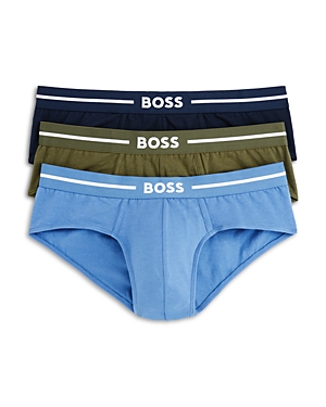 Shop Hugo Boss Bold Hip Briefs, Pack Of 3 In Navy/blue/green