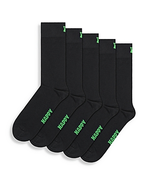 Shop Happy Socks Solid Crew Socks, Pack Of 5 In Black