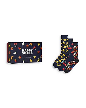 Shop Happy Socks Food Crew Socks Gift Set, Pack Of 3 In Navy