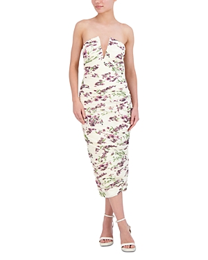 Shop Bcbgmaxazria Strapless Ruched Dress In Floral Multi