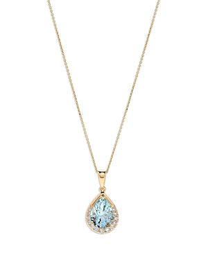 Aquamarine & Diamond Pear Halo Pendant Necklace in 14K Yellow Gold, 16