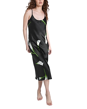 Shop Lunya Washable Printed Silk Bias Slip Dress In Floating Lily