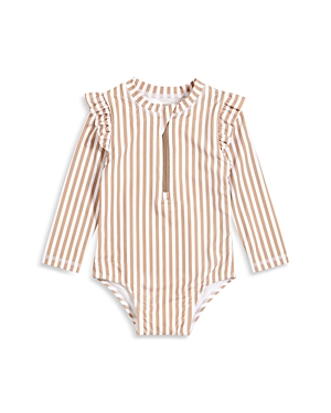 Firsts By Petit Lem Girls' Striped Rash Guard One Piece Swimsuit - Baby In Sand