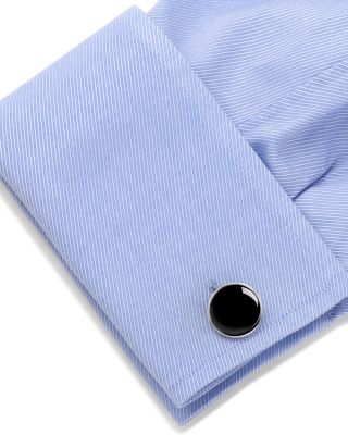 Silver-Tone Round Onyx Stud & Cufflink Set