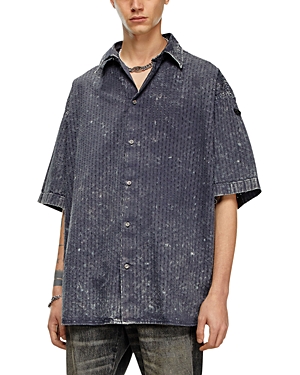 Shop Diesel S-lazer Textural Short Sleeve Shirt In Deep Black