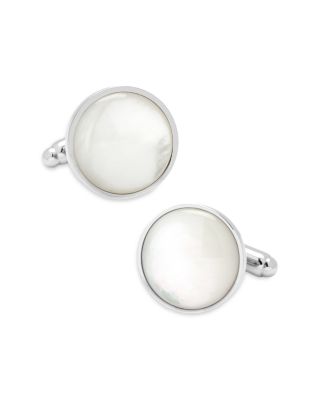 Silver-Tone Mother-of-Pearl Stud & Cufflink Set