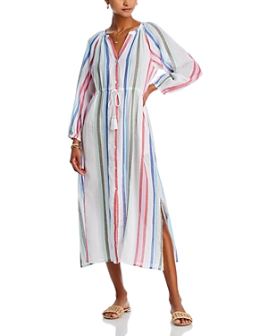 Shop Tommy Bahama Multi Stripe Dobby Dress Swim Cover-up In White