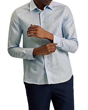 Shop Ted Baker Button Front Long Sleeve Shirt In Light Blue