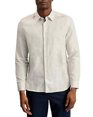 Ted Baker Button Front Long Sleeve Shirt In Stone