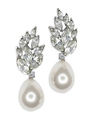 Kenneth Jay Lane - Crystal Cluster & Imitation Pearl Clip On Earrings, 2"L