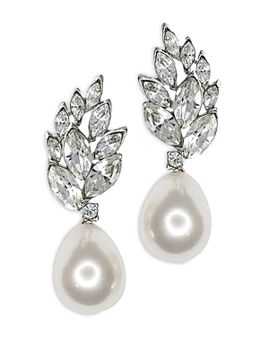 Shop Kenneth Jay Lane Crystal Cluster & Imitation Pearl Clip On Earrings, 2l In White/silver