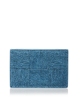 Bottega Venetta Denim Print Woven Leather Card Holder