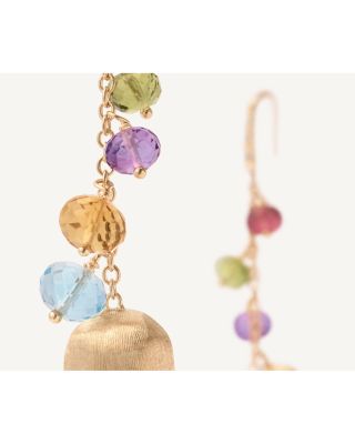 18K Yellow Gold Africa Multi Gemstone & Diamond Drop Earrings