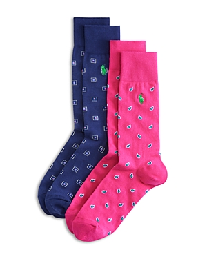 Shop Polo Ralph Lauren Foulard Crew Dress Socks, Pack Of 2 In Assorted