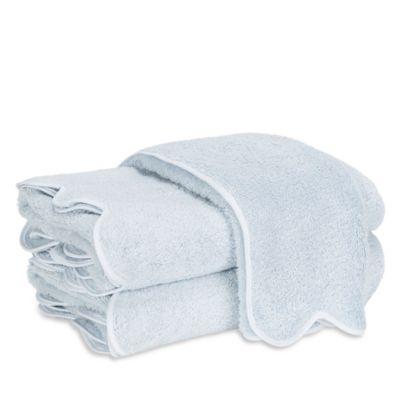 Matouk Cairo Scallop Towel Collection - Hand Towel, Light Blue/White