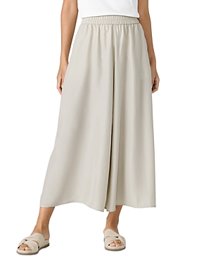 Shop Eileen Fisher High Rise Wide Leg Silk Pants In Almond
