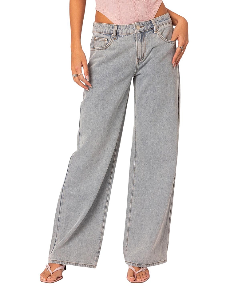 Edikted Bow Pocket Low Rise Wide Leg Jeans In Light Blue