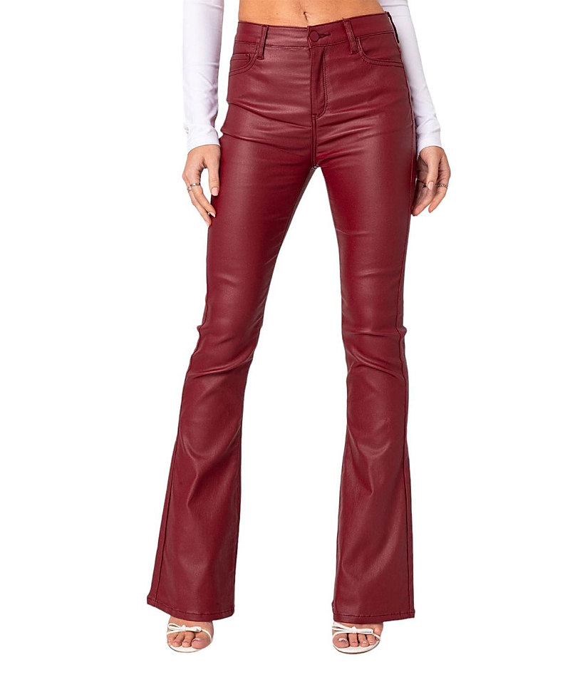 Shop Edikted Luna Flare Jeans In Burgundy