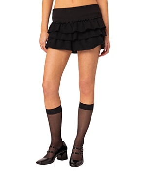 Edikted Martina Tiered Ruffle French Terry Miniskirt In Black
