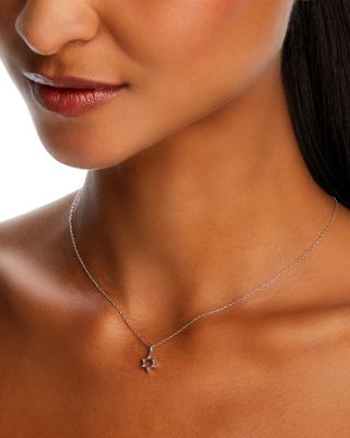 Diamond Accent Star of David Pendant Necklace in 14K White Gold, 18" 