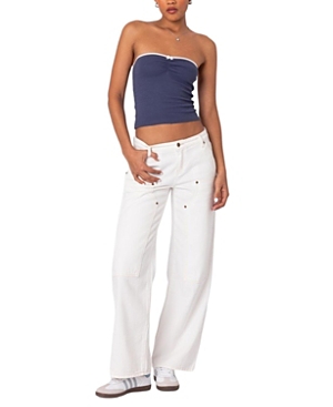 Shop Edikted Ayla Low Rise Carpenter Jeans In White