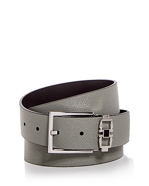 Ferragamo Men's Double Gancini Buckle Reversible Leather Belt In Gray