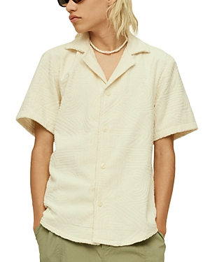 Shop Oas Golconda Cotton Terry Jacquard Relaxed Fit Button Down Camp Shirt In Off White