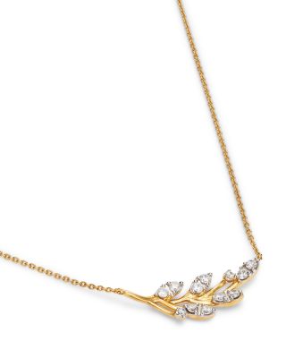 Diamond Curved Leaf Pendant Necklace in 14K Yellow Gold & Rhodium Plated 14K Yellow Gold, 0.45 tcw