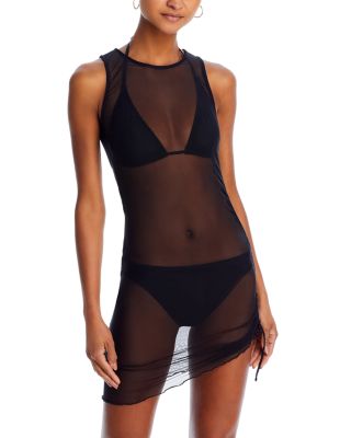 AQUA - Mesh Drawstring Mini Dress Swim Cover-Up - Exclusive