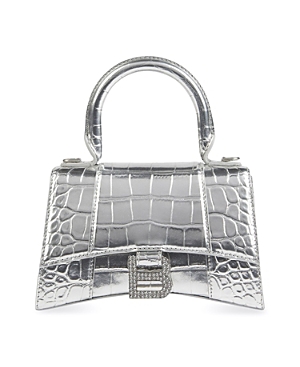 Hourglass Xs Handbag Metallized Crocodile Embossed with Rhinestones