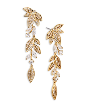 Midsommer Cubic Zirconia Leaf Linear Drop Earrings in 18K Gold Plated