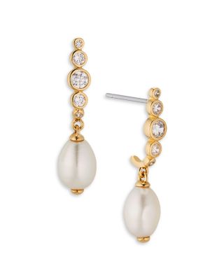 Nadri Siren Cultured Freshwater Pearl Charm Cubic Zirconia J Hoop Earrings