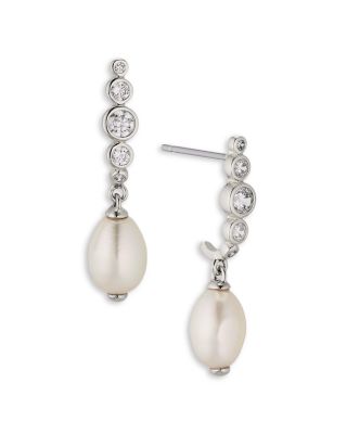 Nadri Siren Cultured Freshwater Pearl Charm Cubic Zirconia J Hoop Earrings