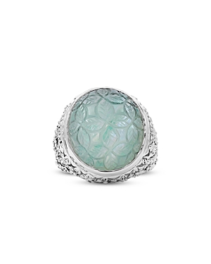 Shop Stephen Dweck Carventurous Hand Carved Natural Quartz & Mother Of Pearl Ring In Green/silver