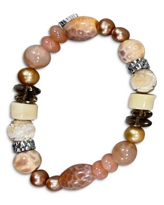 Stephen Dweck Sterling Silver Terraquatic Multi Gemstone Beaded Stretch Bracelet