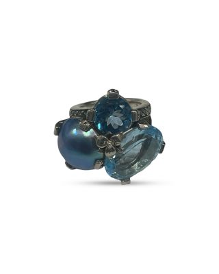 Stephen Dweck - Sterling Silver Rockrageous Multi Gemstone Blue-Hued Statement Ring