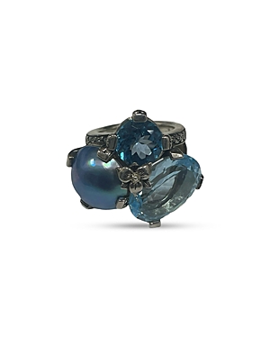 Shop Stephen Dweck Sterling Silver Rockrageous Multi Gemstone Blue-hued Statement Ring