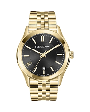 Ferragamo Classic Watch, 42mm In Black/gold