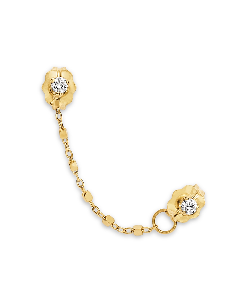 Zoë Chicco 14k Yellow Gold Prong Diamonds Diamond Double Stud Bead Chain Single Earring In Gold