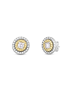 Shop Roberto Coin 18k Yellow & White Gold Sienna Diamond Dot Halo Stud Earrings In White/gold