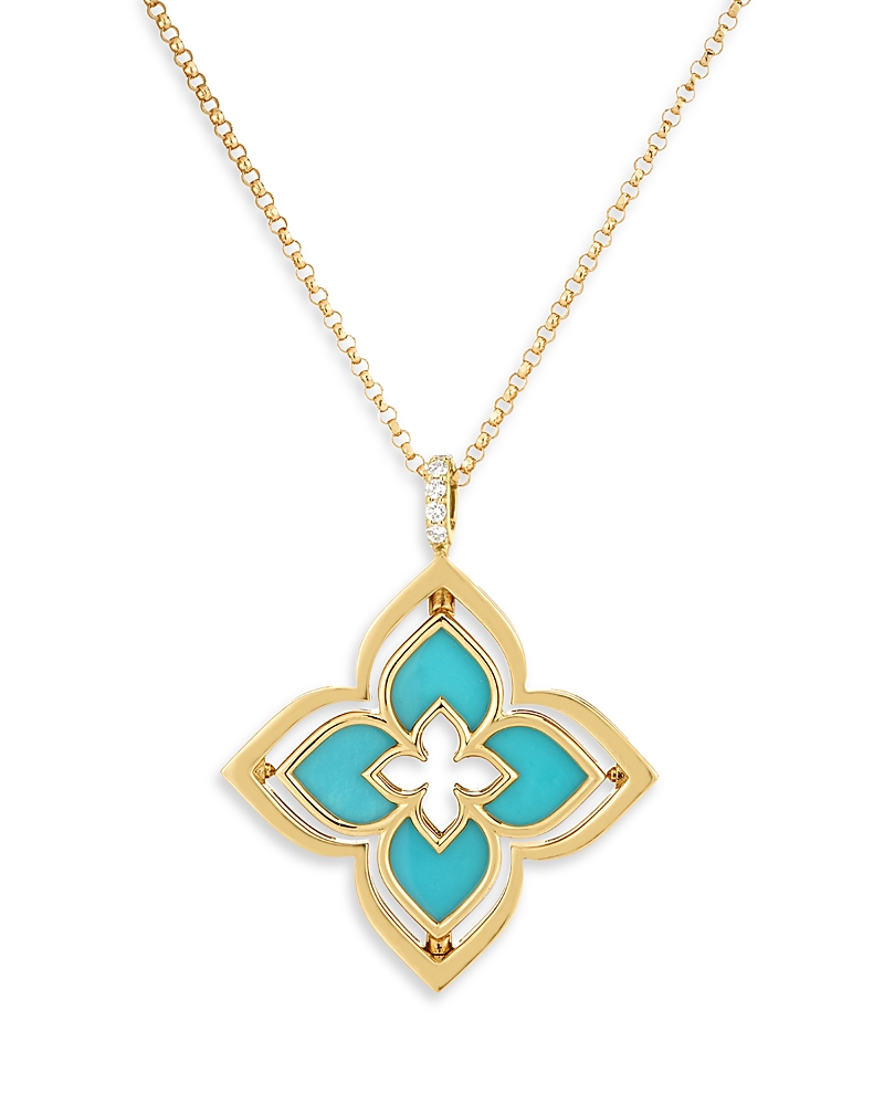 Roberto Coin 18k Yellow Gold Venetian Princess Pirouette Turquoise & Diamond Reversible Flower Pendant Necklace, In Blue/gold