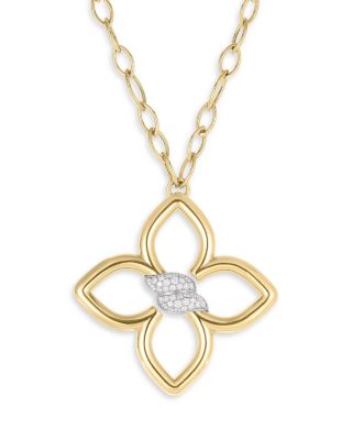 Roberto Coin 18K White & Yellow Gold Cialoma Diamond Openwork Flower Long Pendant Necklace, 33