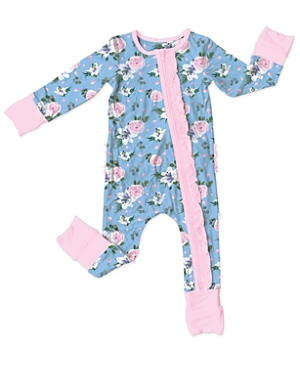 Shop Laree + Co Girls' Lillian Floral Bamboo Ruffle Convertible Footie - Baby In Blue